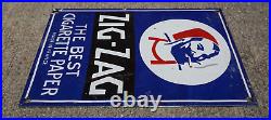 Vintage Zig Zag Porcelain Sign Cigarette Papers Smoking Tobacco Gas Oil Rare Ad