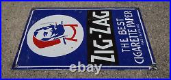 Vintage Zig Zag Porcelain Sign Cigarette Papers Smoking Tobacco Gas Oil Rare Ad