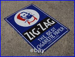 Vintage Zig Zag Porcelain Sign Cigarette Papers Smoking Tobacco Gas Oil Rare Ad