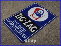 Vintage Zig Zag Porcelain Sign Cigarette Papers Smoking Tobacco Gas Oil Rare Ad