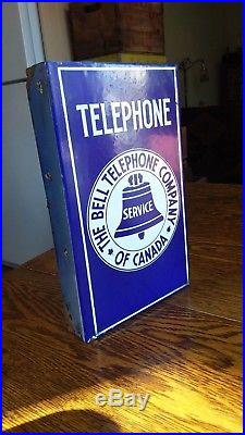 Vintage advertising Bell telephone porcelain flange sign 6 x 10 blue white