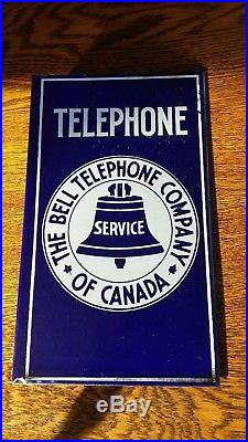Vintage advertising Bell telephone porcelain flange sign 6 x 10 blue white