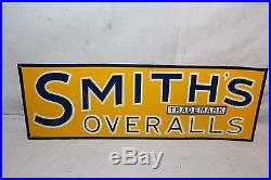 Vintage c. 1950 Smith's Overalls Pants Blue Jeans 21 Embossed Metal Sign