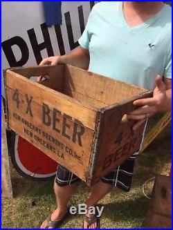 Vintage early rare 4-X Beer New Orleans wood box Bottle crate sign bar Jax