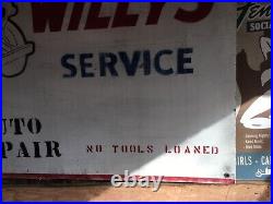 Vintage large Willys jeep Service Station Advertising Wood Sign 46.5x30in
