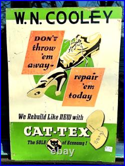 Vintage old Cats Paw Tex Shoe Repair Metal Sign cool graphics 19.5 by 28