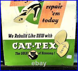 Vintage old Cats Paw Tex Shoe Repair Metal Sign cool graphics 19.5 by 28