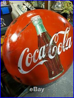 Vintage old antique coca cola bottle coke button round sign 48 inch red porcelai