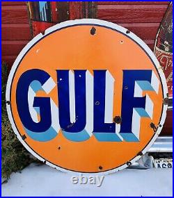 Vintage original 1940s Gulf Double Sided Porcelain Sign 42 gas station oil