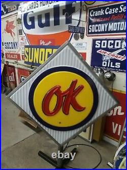 Vintage original CHEVROLET CHEVY OK USED CARS Lighted AUTO Dealer SIGN 3' x 6
