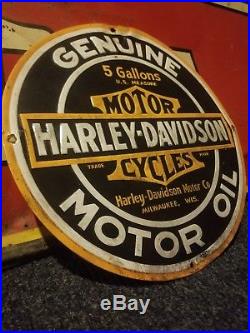Vintage original Harley Davidson motorcycle motor oil sign metal gas rare Indian