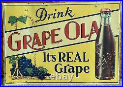 Vintage original advertising Grape Ola soda metal sign 27.5 x 19.5
