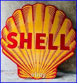 Vintage porcelain enamel golden shell gasoline 48 inch double sided sign heavy