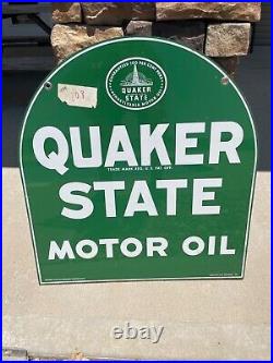 Vintage quaker state sign tombstone double sided good condition 29x26