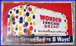 Vintage steel Wonder Bread sign collectible old food ad advertising 18 x 30 inch