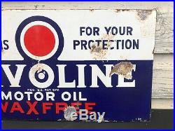 Vtg 1934 Havoline Motor Oil Wax Free Double Sided Porcelain Sign 21 Texaco Rare