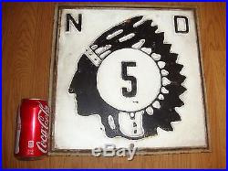 Vtg 1940's North Dakota Highway/Route/Road #5 Gas/Oil Steel Advertising Sign NR