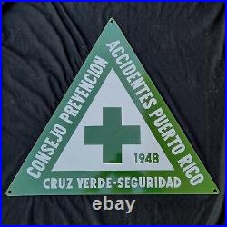 Vtg 1948 Accident Prevention Counsel Of Puerto Rico Advertising Sign Cruz Verde
