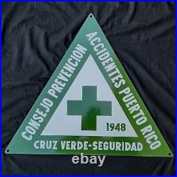 Vtg 1948 Accident Prevention Counsel Of Puerto Rico Advertising Sign Cruz Verde