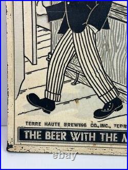 Vtg Advertising Sign Terre Haute Brewing co We do not serve minors embossed