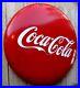Vtg-Coca-Cola-Round-Button-Sign-48-1950-s-Red-Coke-Porcelain-Metal-Will-Freight-01-evbn