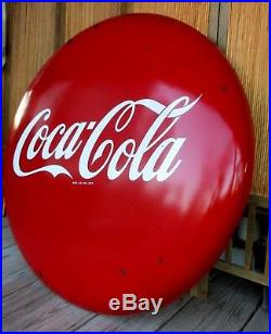 Vtg Coca Cola Round Button Sign 48 1950's Red Coke Porcelain Metal Will Freight