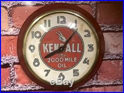 Vtg Ingraham Old Kendall Oil Dealer Advertising Gas Station Wall Clock Sign Gulf