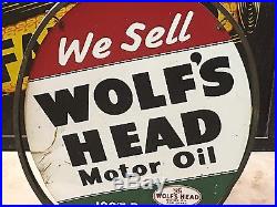 WOW ORIGINAL 1955 Vintage WOLF WOLF'S HEAD Sign & Stand Gas Oil Station OLD RaRE