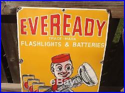 WOW VINTAGE Eveready flashlights & Batteries 33x18 PORCELAIN sign Fresh POWER
