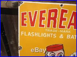 WOW VINTAGE Eveready flashlights & Batteries 33x18 PORCELAIN sign Fresh POWER