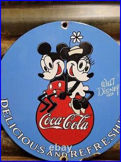 Walt Disney Vintage Porcelain Sign Minnie Mickey Mouse Oil Gas Coca Cola Soda