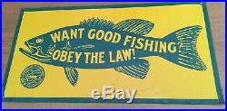 Want Good Fishing Obey Law Tin Sign Commonwealth of Pennsylvania Vintage